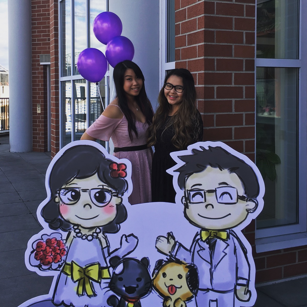 My sis and I with the cardboard cutouts!